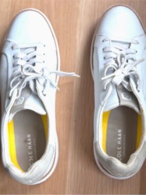 Cole Haan White Leather Athletic Sneakers with Yellow Insole